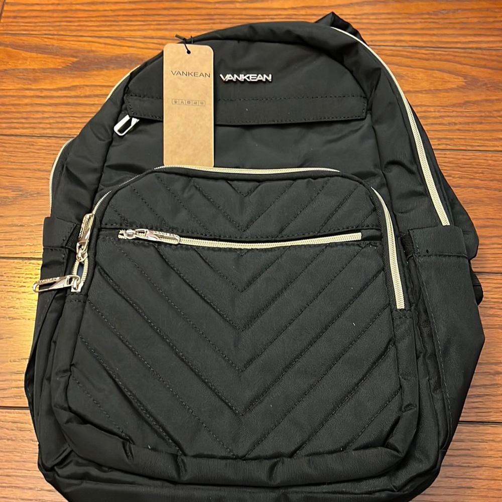 NWT Vankean 17” black backpack with gold zippers
